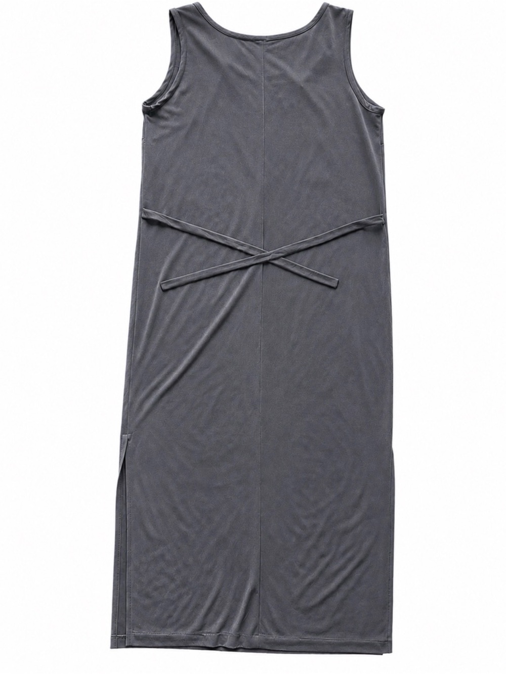 Sleeveless Gray Maxi Dress XL 1X Side Slit Minimalist Tie Waist Stretchy - Picture 3 of 5
